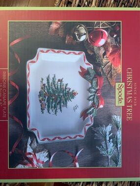 Spode Christmas Tree Canape Plate - White, Red, Green